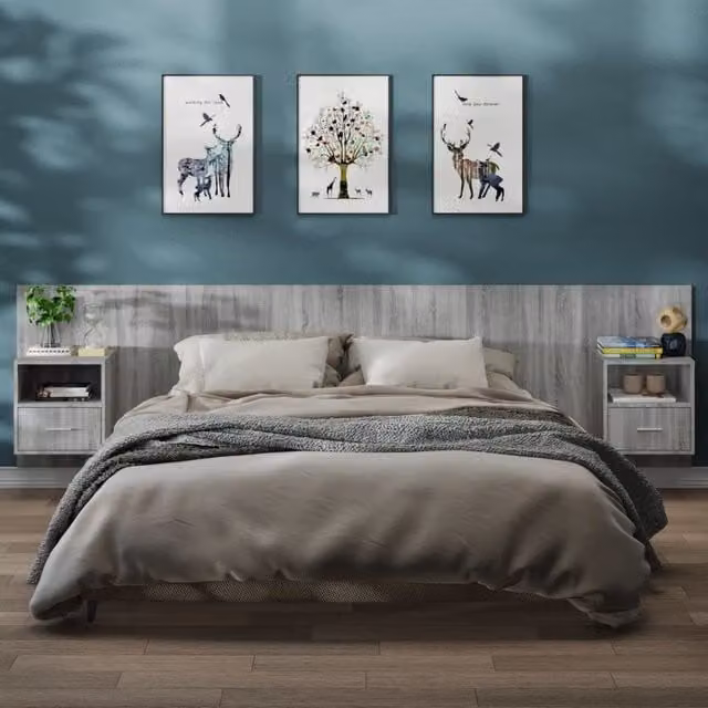 Berkfield Home Set of 2 Wall-mounted Bedside Cabinets in Grey Sonoma