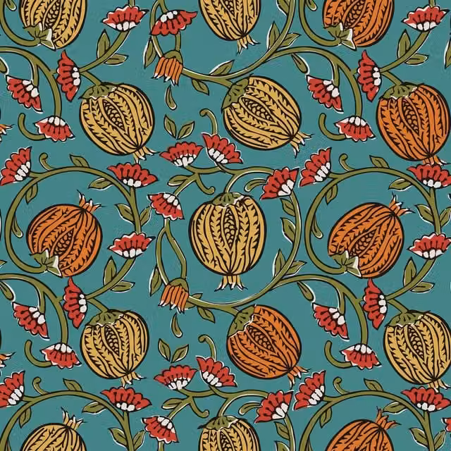 I Love Wallpaper Pomegranate Passion Botanical Art Nouveau Wallpaper in Petrol Blue and Teal