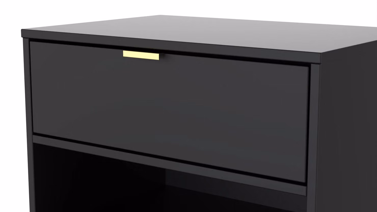 Ready Assembled 2 U Madrid Bedside Table with 1 Drawer and 1 Open Shelf in Black – 2