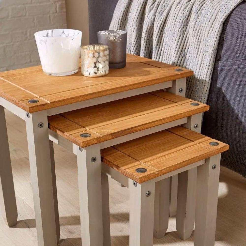 FORGEVIO Set of 3 Modern Square Wood Nest of Tables in Grey – 2
