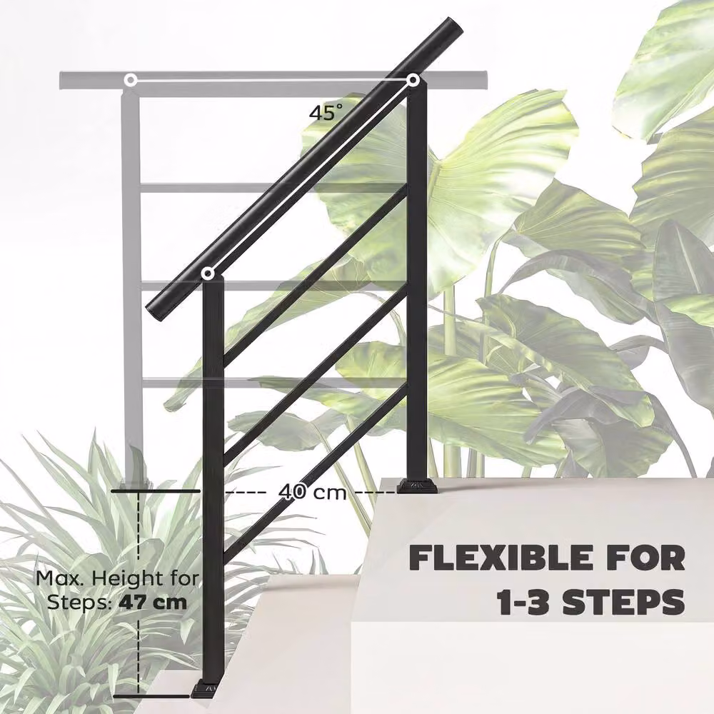 OUTSUNNY Black Outdoor Stair Handrail for 1 to 3 Steps – 4