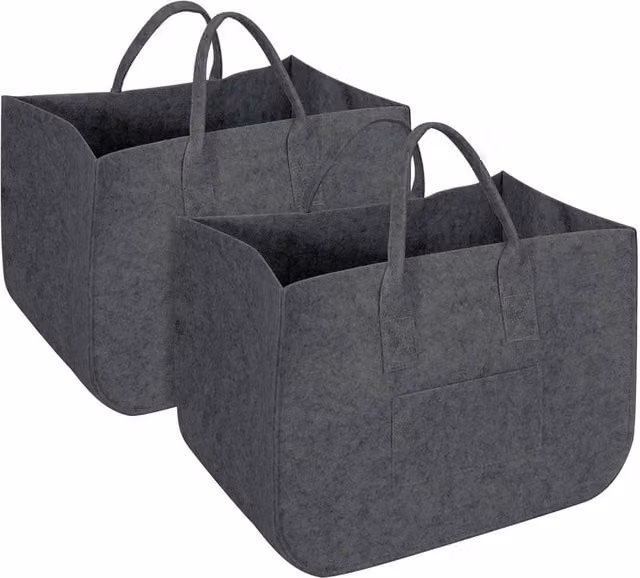FORGEVIO Grey Fabric Felt Storage Baskets, 2 Pack, W: 50 cm
