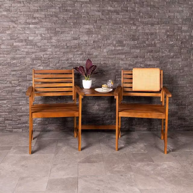 Charles Bentley FSC Acacia Wood Companion Seat with Parasol Hole and Shelf in Natural Brown, W/D/H: 168 x 85 x 71 cm