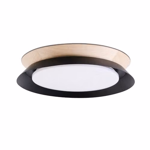 FARO BARCELONA Modern LED Ceiling Light in Black with Wood Details, 24W, 3000K Warm White – 1