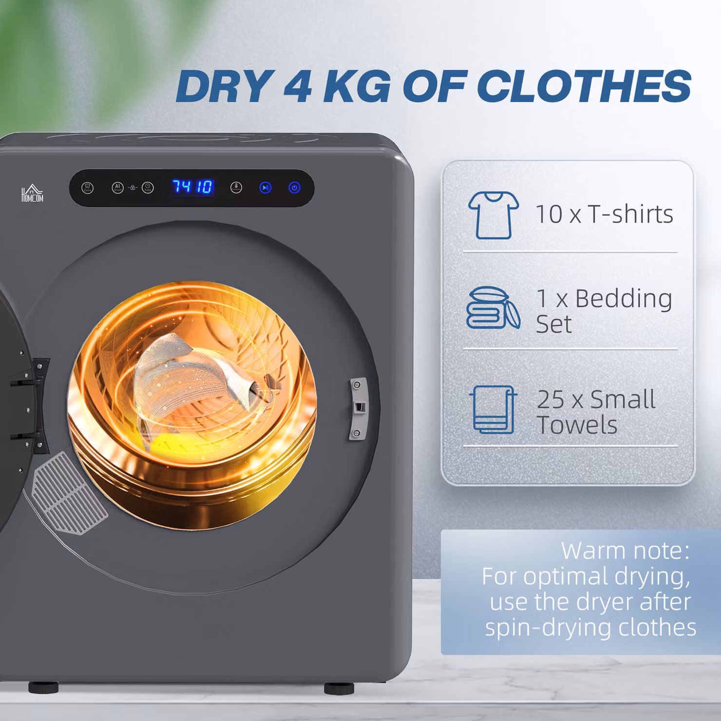 HOMCOM Compact 4kg Freestanding Tumble Dryer in Grey – 5
