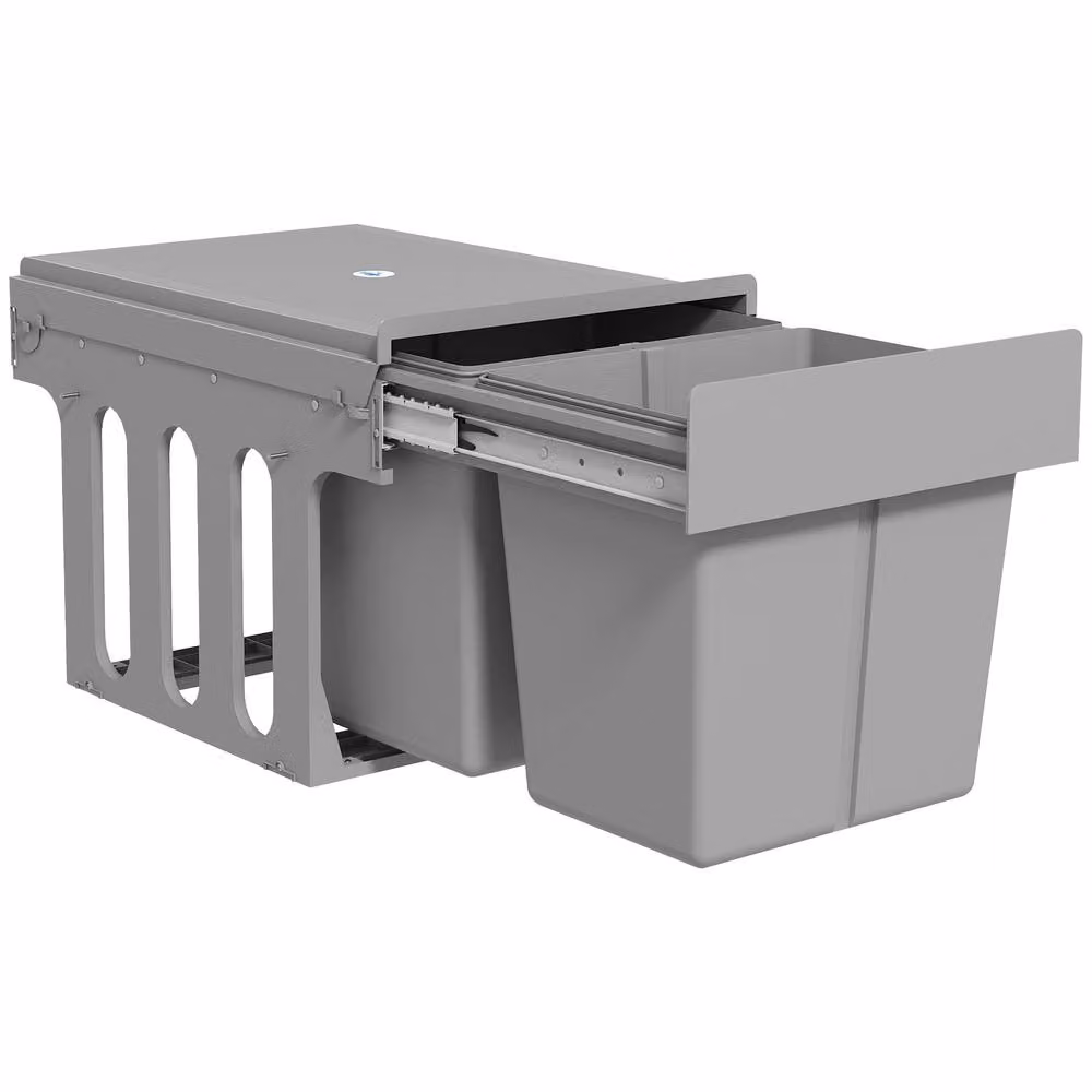 HOMCOM Soft Close Pull Out Under Sink Bin with 2 Removable Inner Buckets, 30L, Light Grey – 2