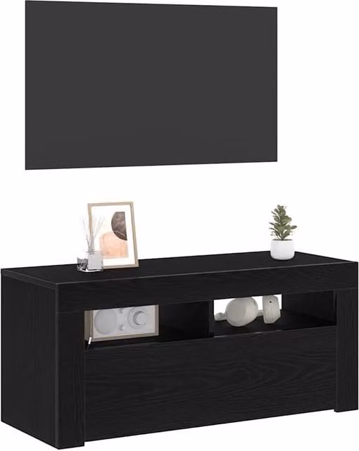 Berkfield Home Modern Black Oak TV Cabinet with Integrated LED Lighting, W/D/H: 90 x 35 x 40 cm – 1