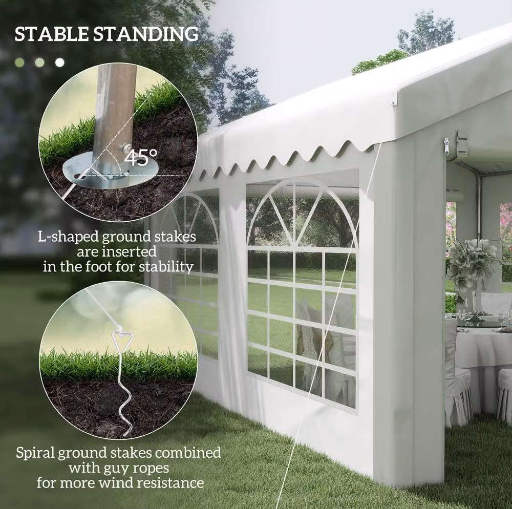 STILVORA White Gable Gazebo with Removable Sidewalls, Zipped Doors and Windows, W/D/H: 400 x 400 x 280 cm – 5
