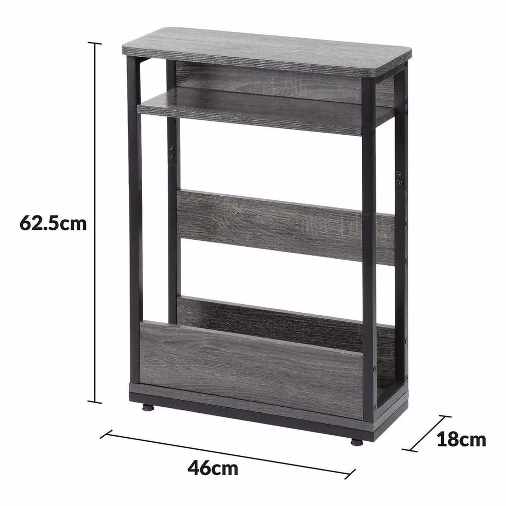 VOGREX 3-Tier Narrow Side End Table with Storage Shelf in Grey – 2
