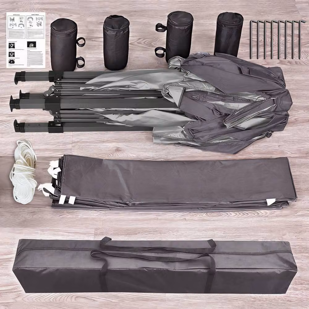 MCC Direct Grey Pop Up Gazebo with Removable Sides and Storage Bag, W: 300 cm, D: 300 cm, H: 255 cm – 6