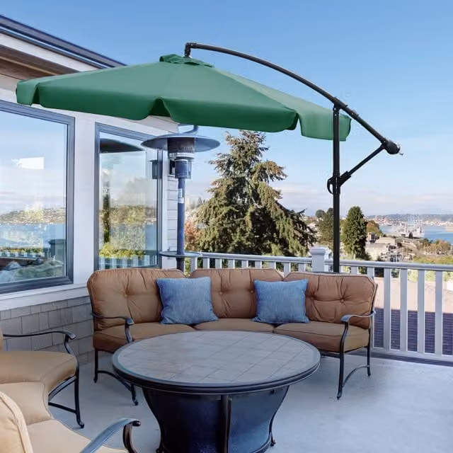 Outsunny 2.7m Green Garden Banana Parasol Cantilever Umbrella with Crank Handle