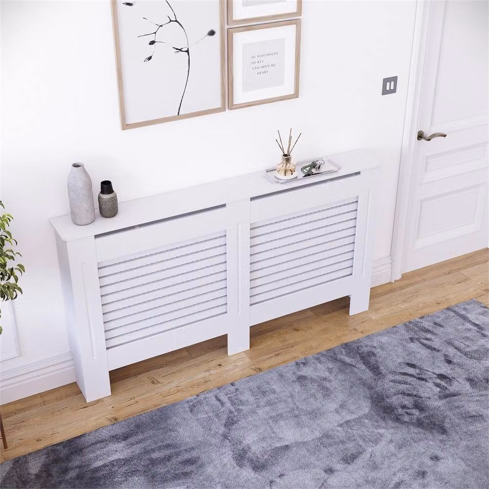 FLAVORA Large Modern White MDF Wood Slat Radiator Cover – 2