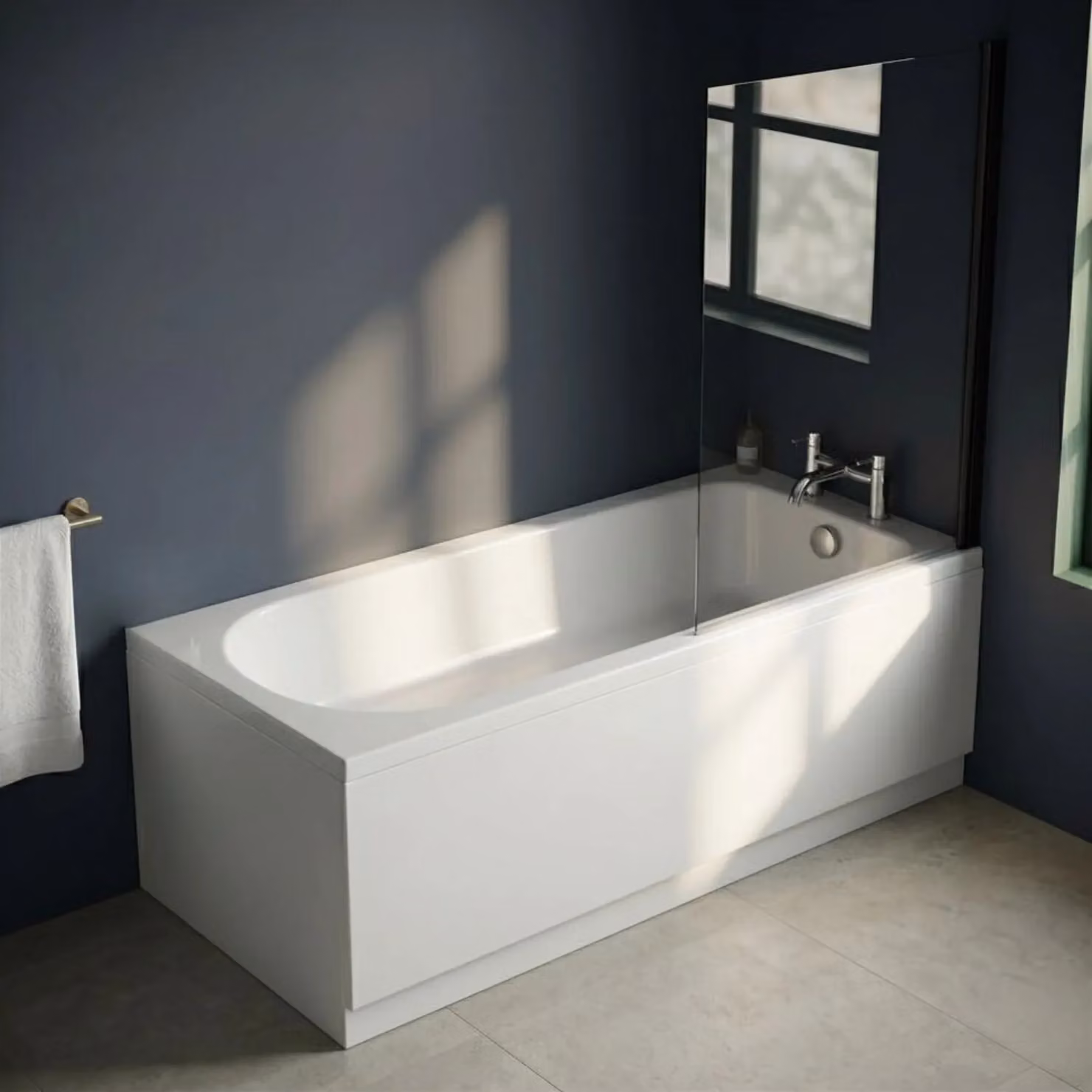 Balterley Round Floor Standing Bath Set in White with Black Screen and Chrome Waste, W/D/H: 170 x 70 x 3 cm – 2