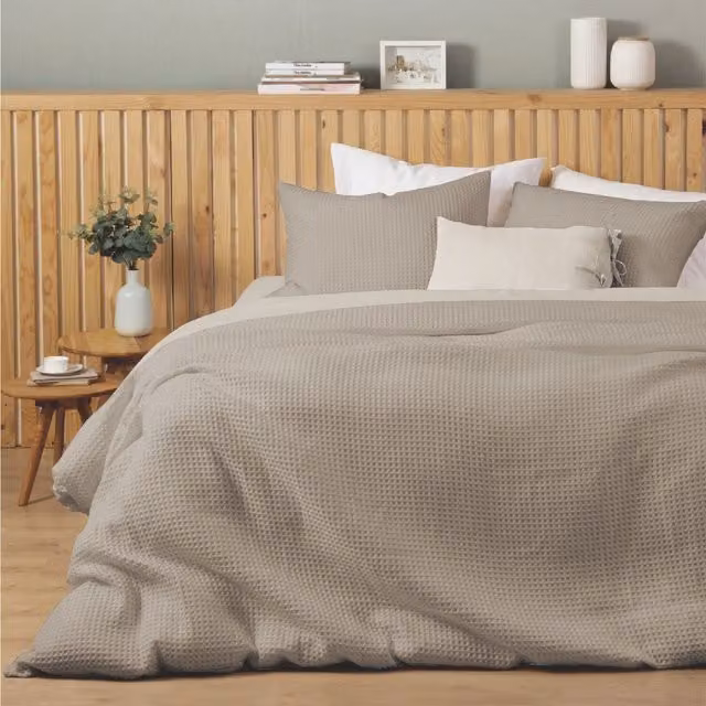 Ezysleep Striped Honeycomb Waffle Duvet Cover Set in Beige, 180 x 200 cm