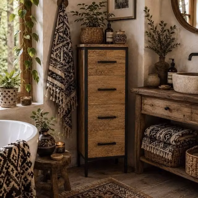 Wyld Haus Nita Narrow 4 Drawer Bathroom Cabinet in Light Oak Effect