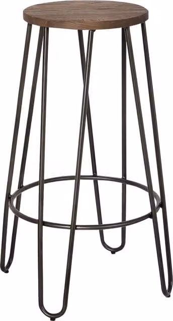 IH Design Industrial Mango Wood and Metal Round Bar Stool in Black and Brown