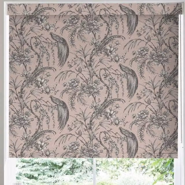 Terrys Made to Measure Blackout Roller Blind in Pink, Black and White Floral Pattern