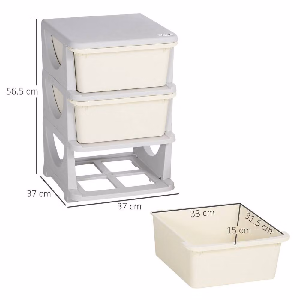 EONLION 3 Tier Storage Unit with Drawers in Beige – 2