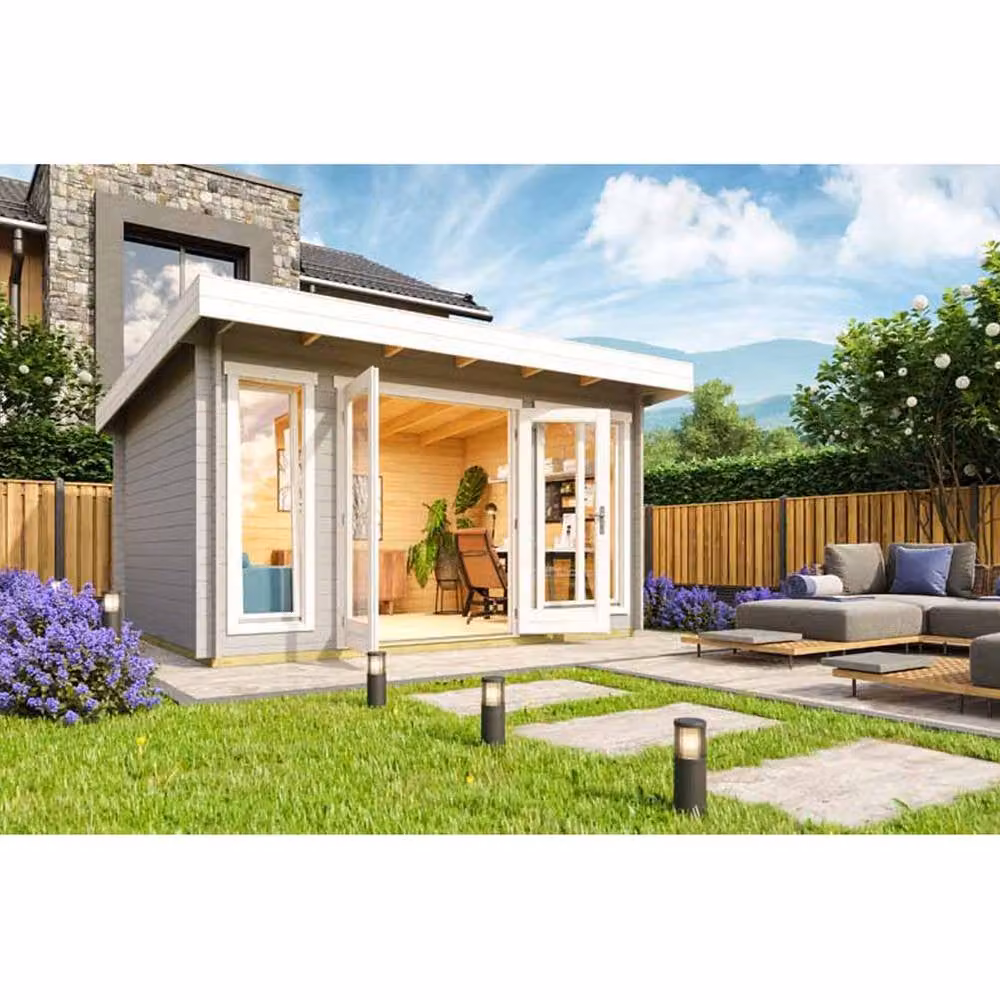 Lasita Maja Ltd Dorset 2-Log Cabin Garden Room and Home Office in Brown, W: 370 cm, D: 430 cm, H: 239.4 cm