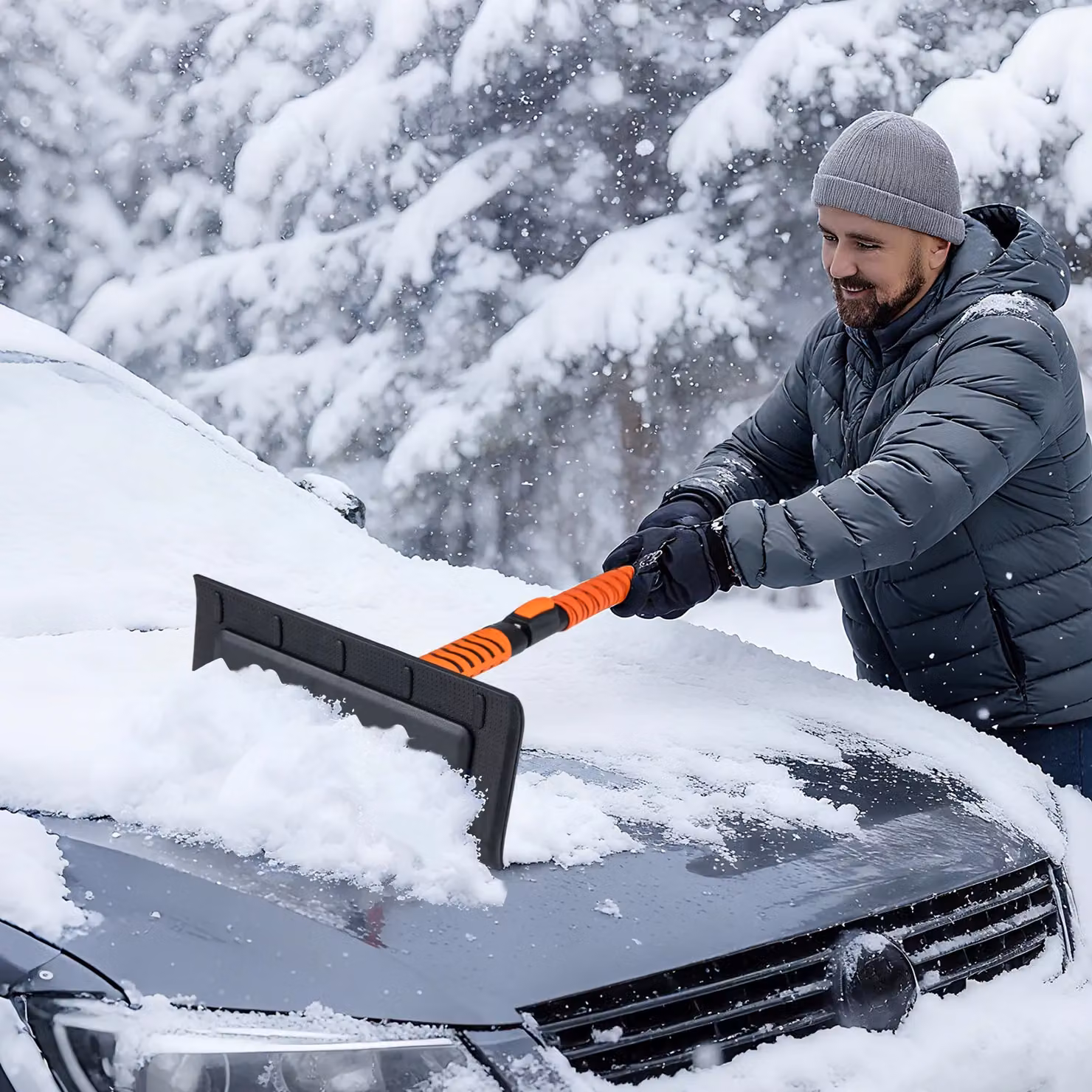 Gymax 2 in 1 Extendable Snow Shovel and Car Windshield Ice Scraper, Orange – 7