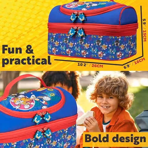 Get Trend Sonic the Hedgehog Insulated Kids Lunch Bag with Dual Compartments in Blue and Red – 6
