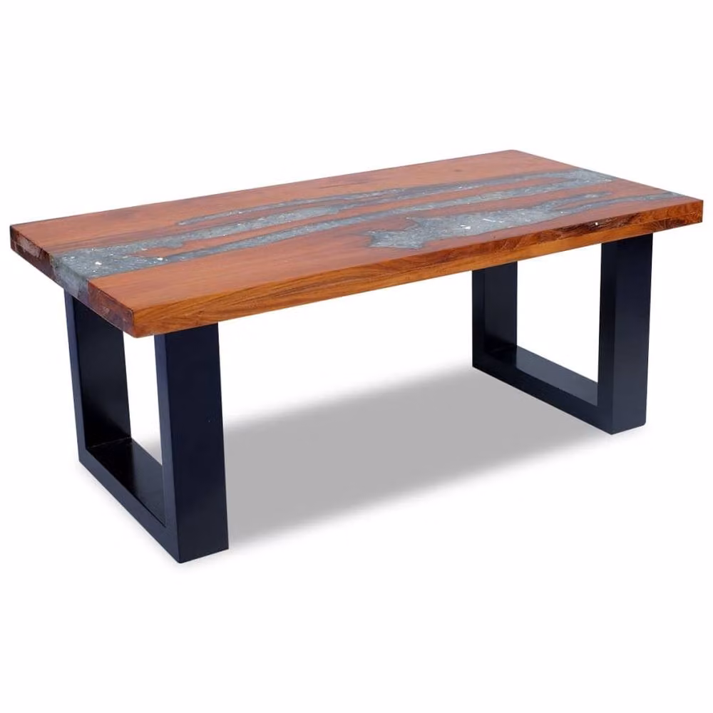 Berkfield Home Rustic Teak and Mango Wood Coffee Table with Resin Live Edge, W: 100 cm, D: 50 cm – 2