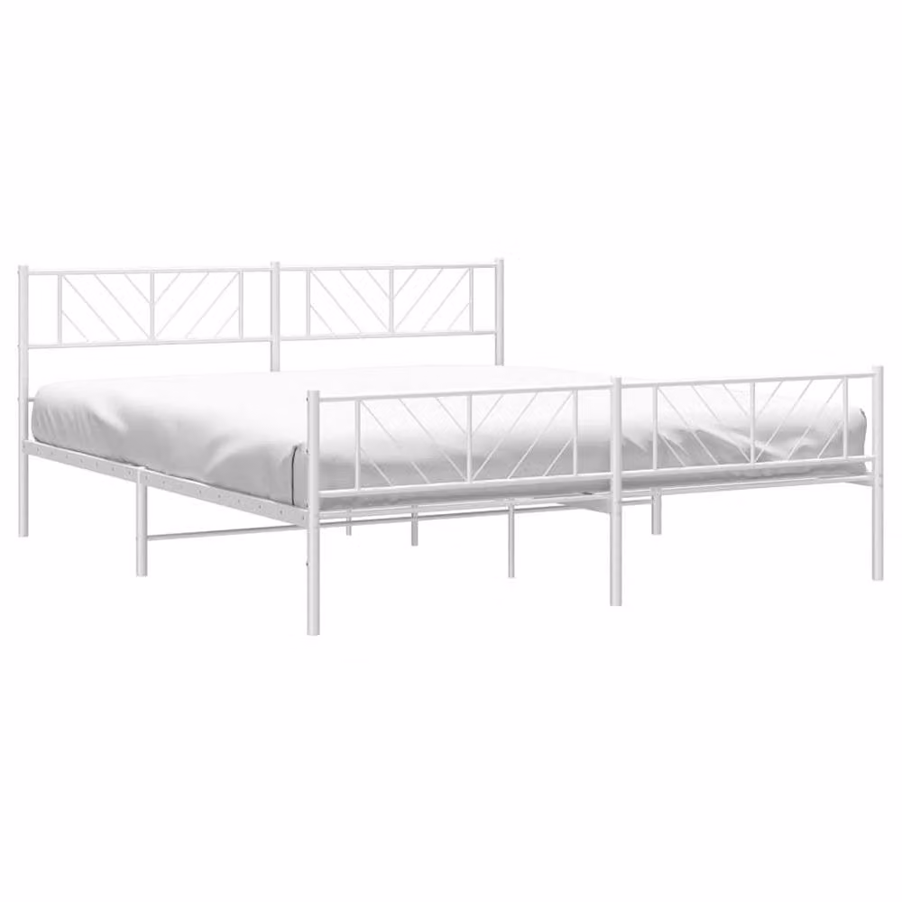 Berkfield Home Metal Bed Frame with Headboard and Footboard in White, W/D/H: 193 x 203 cm – 2