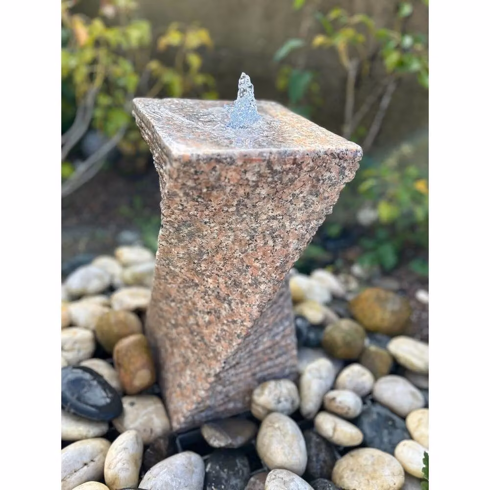 Buttercup Farm Chubby Pinky Granite Twist Water Feature in Pink with Pump, Light and Reservoir – 2