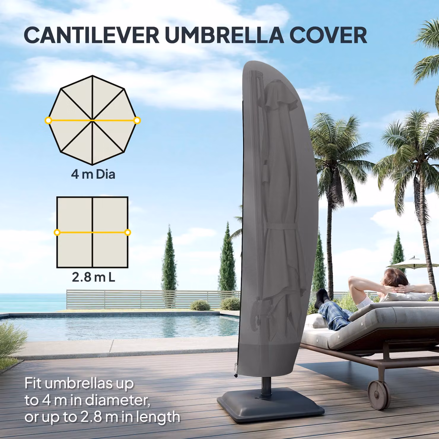 Outsunny Black PVC-Coated Polyester Cantilever Parasol Cover – 4