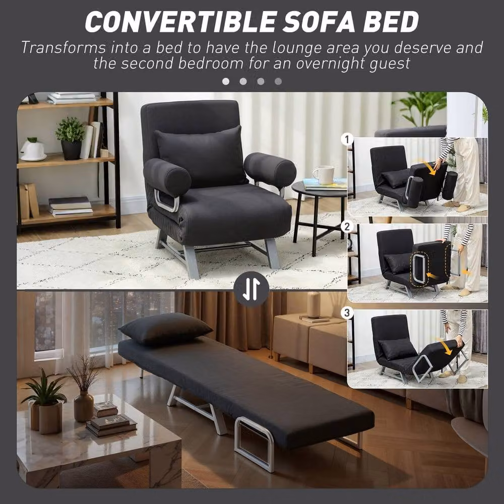HOMCOM 3-in-1 Convertible Single Sofa Bed and Folding Chair in Black – 4