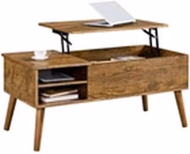 EONLION Rustic Lift Top Coffee Table with Storage Shelf in Brown
