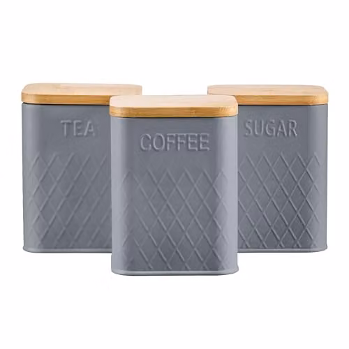Cooks Professional 5 Piece Airtight Stainless Steel Kitchen Storage Canister Set with Bamboo Lids in Grey – 4