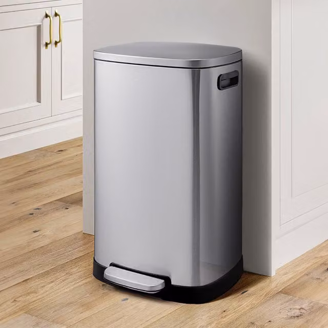 Komore Silver Stainless Steel Pedal Bin with Soft Close Lid, 50l