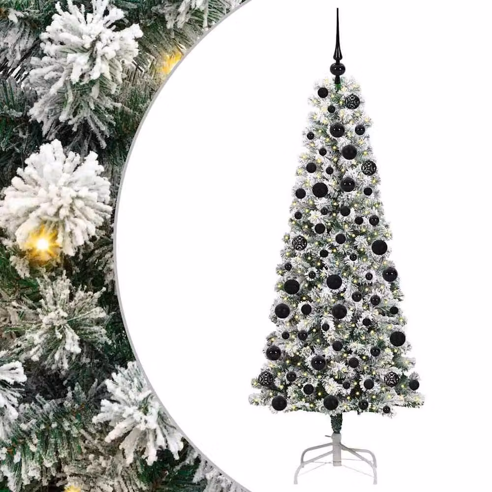 Berkfield Home Artificial Hinged Christmas Tree in Green and White, Height: 180 cm – 2