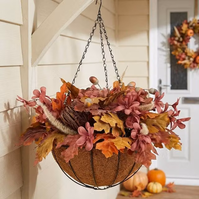 Garden Greatness Autumnal Hanging Basket Arrangement with Red and Multicolour Flowers – 1