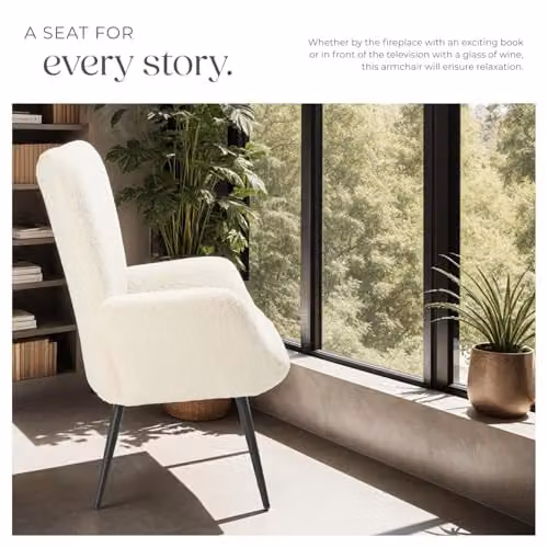 tectake Scandi Style Bouclé Armchair with High-Density Foam Padding and Metal Legs in Black and White – 3