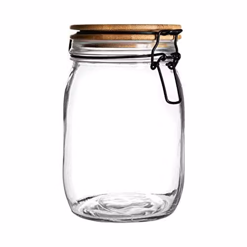 Argon Tableware Transparent Glass Storage Jar with Airtight Wooden Clip Lid, 1 l – 1