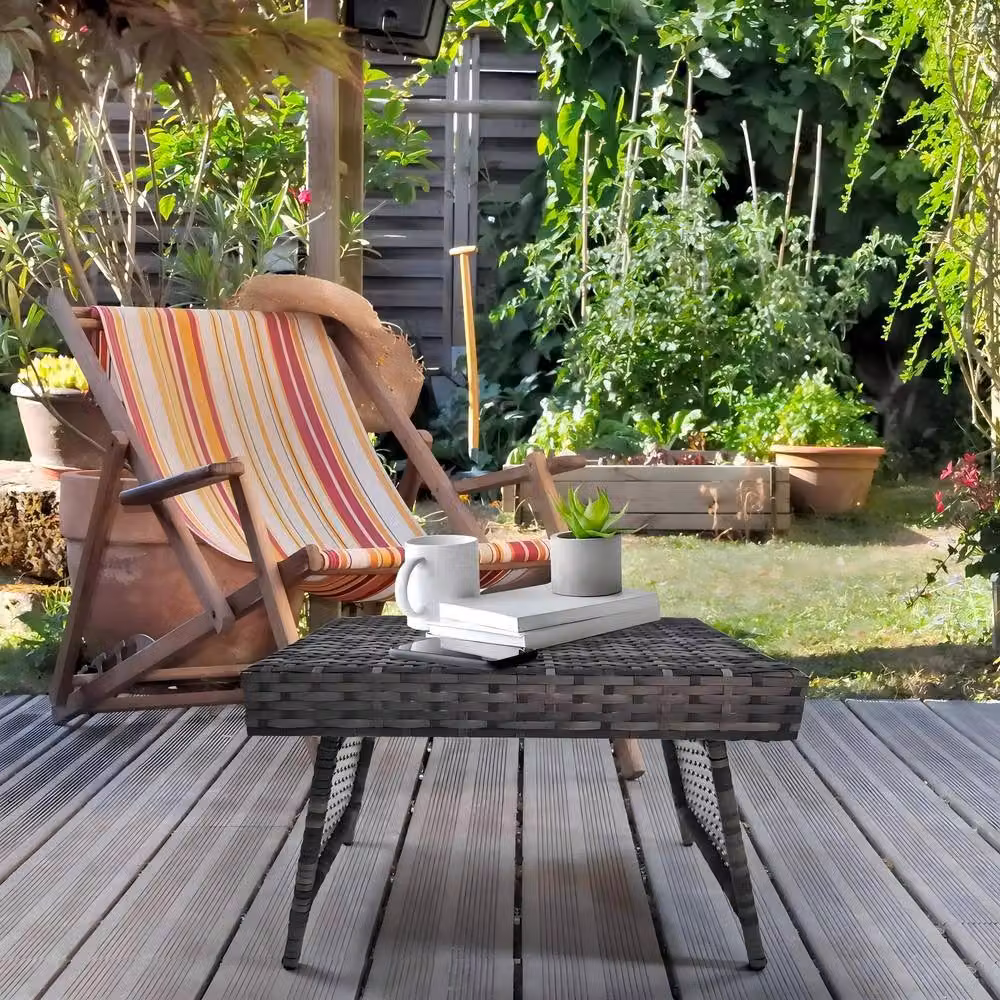 STILVORA Foldable Grey Outdoor Side Table in Metal and Rattan – 2