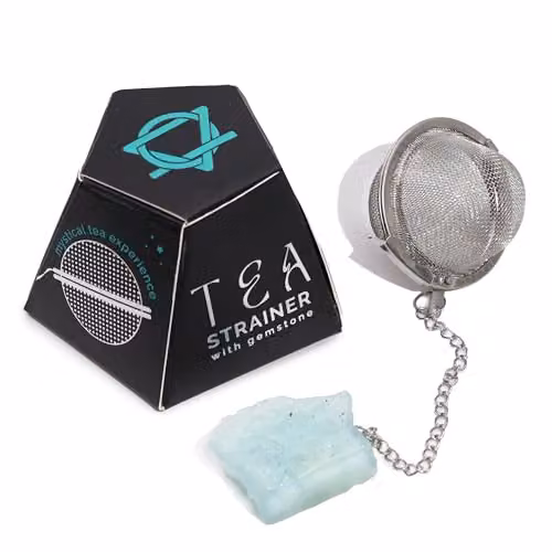 KDMD Blue Aquamarine Raw Crystal Gemstone Tea Strainer with Fine Mesh Stainless Steel Sieve – 1