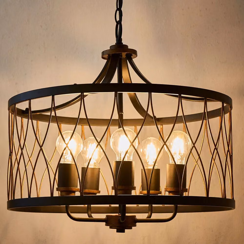 Loops Vintage Bulb Ceiling Lamp and 2x Matching Wall Light Set in Bronze and Black Metal Cage – 3