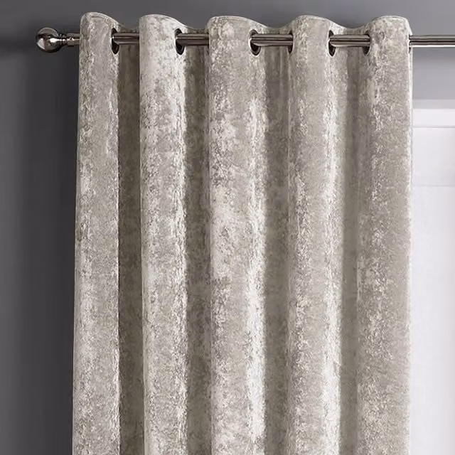 Intimates Blackout Crushed Velvet Eyelet Curtains in Beige, Width: 117 cm, Drop: 229 cm