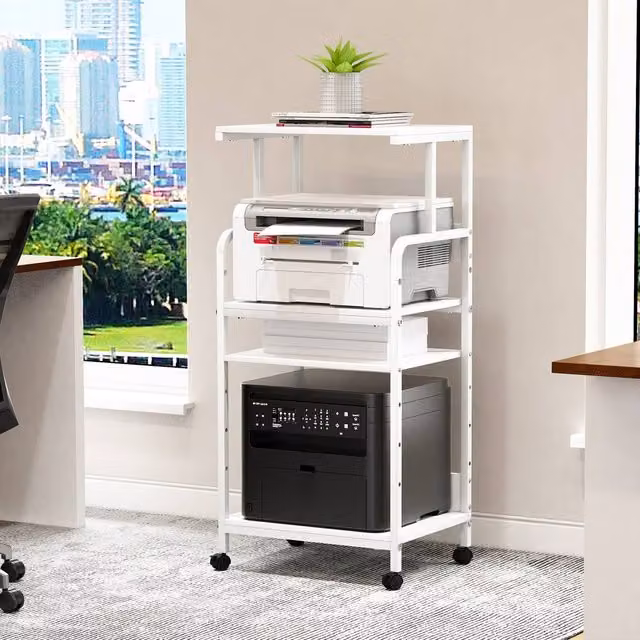 Huhote 4-Tier Printer Stand with Wheels and Adjustable Shelves, White