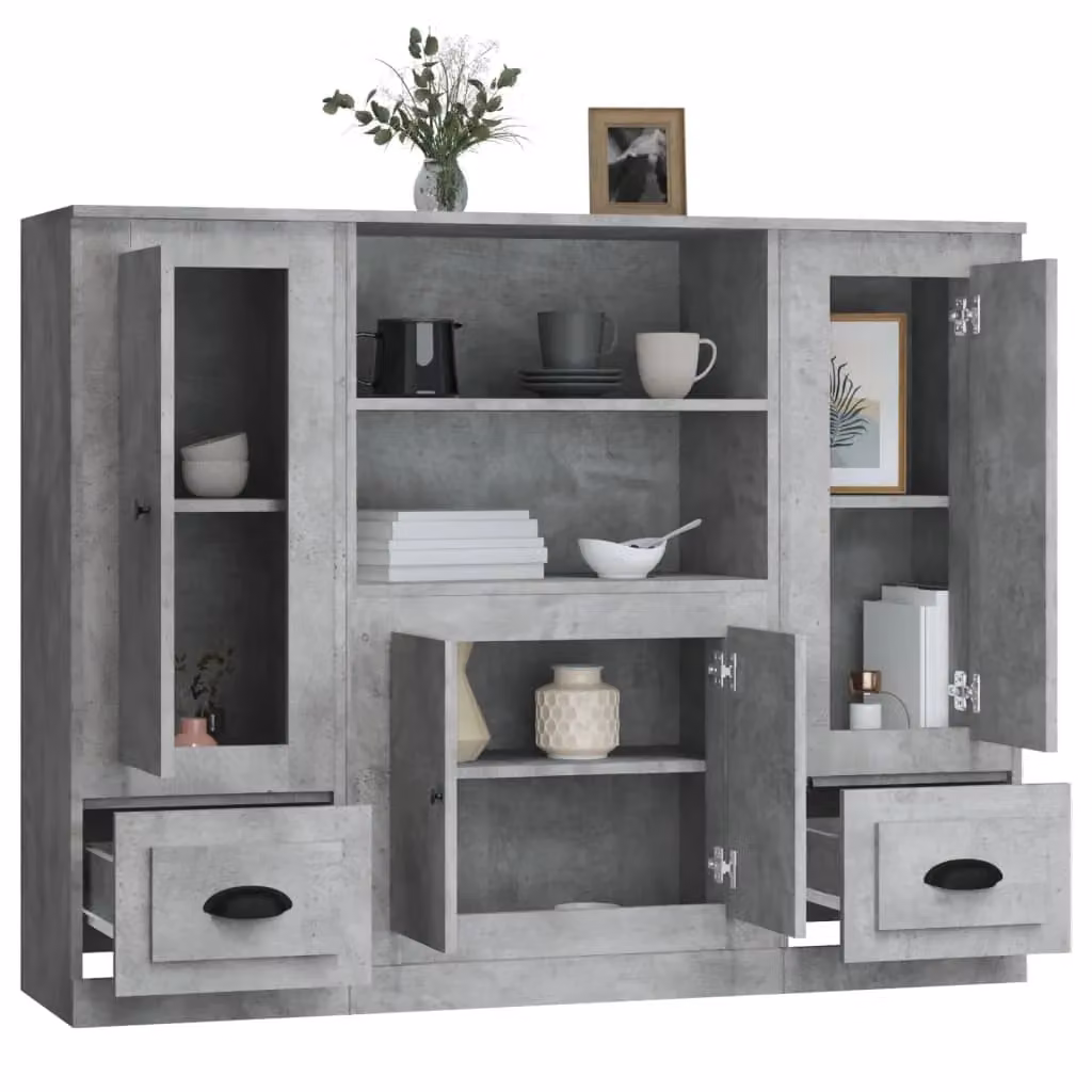 Berkfield Home Set of 3 Wall Mounted Minimalist Highboards in Concrete Grey Matt Engineered Wood – 2