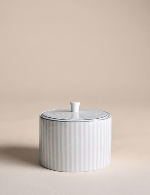 M&S Hampton Striped Bone China Sugar Bowl in Grey