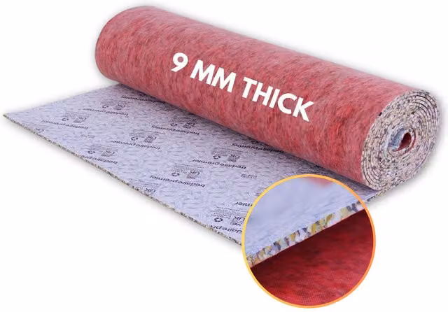 Novcrafto Luxury High-Density PU Foam Carpet Underlay, Red, 9mm Thick, 7.3m Roll