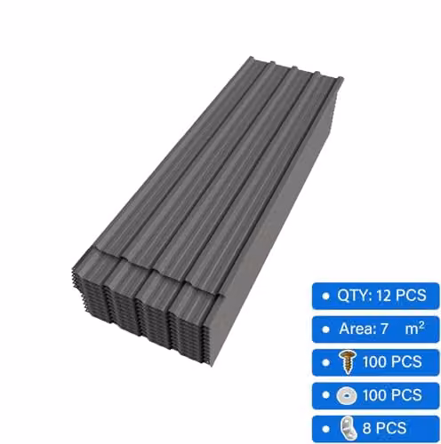 BIRCHTREE 12x Corrugated Metal Roof Sheets for Shed, Garage or Carport, Grey Wood Grain Steel Panels – 3