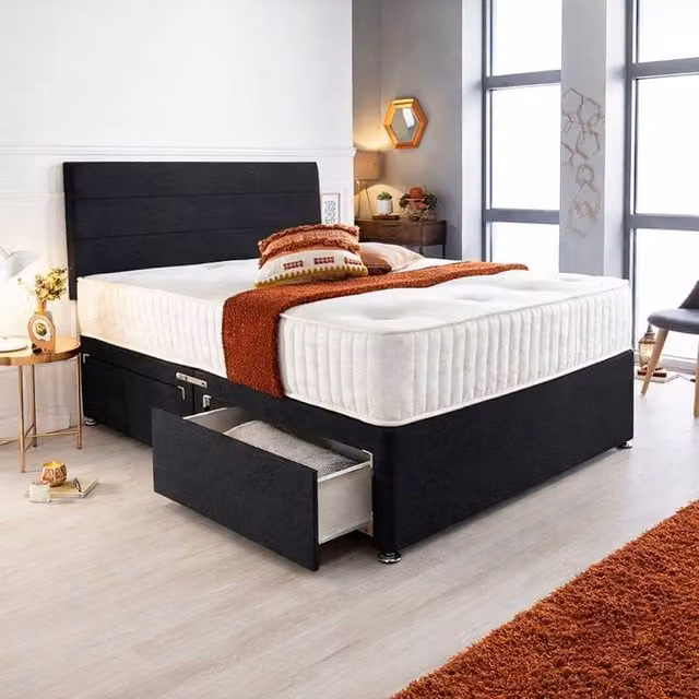 Paradise Beds Ltd Orthopaedic Divan Bed Set with Memory Foam Hybrid Spring Mattress, Black, W/D/H: 200 x 200 cm