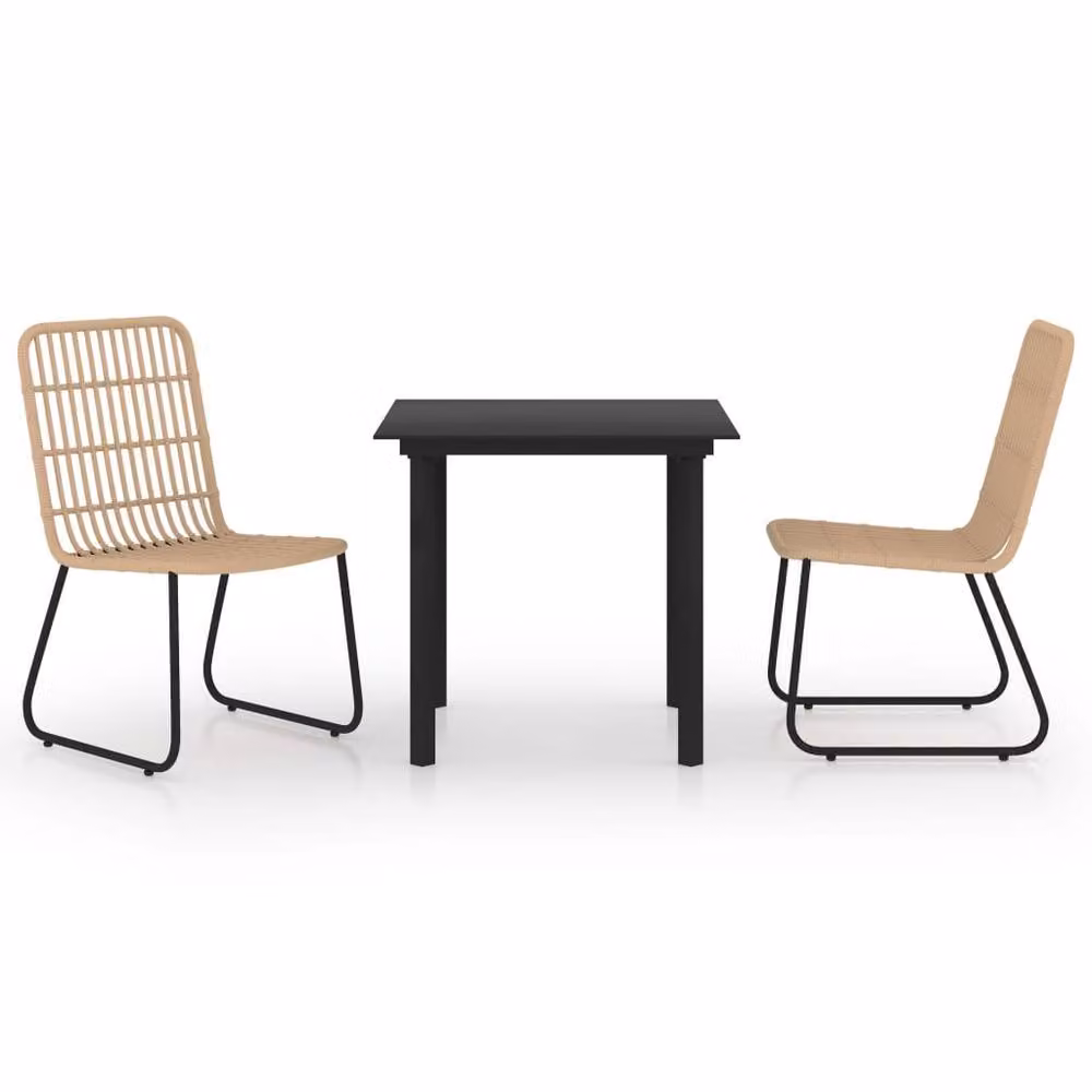 Berkfield Home 3 Piece Outdoor Dining Set in Brown Poly Rattan and Glass – 2