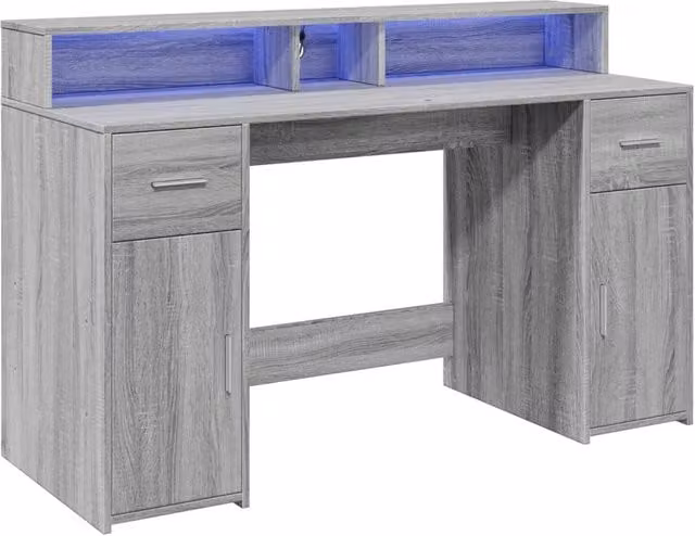 Berkfield Home Soft Gaming Desk with LED Lights in Grey Sonoma, W/D/H: 140 x 55 x 91 cm