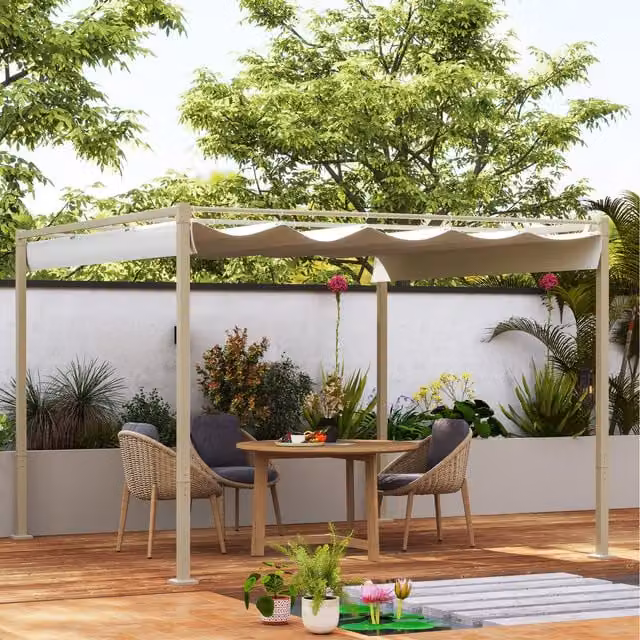 Outsunny Outdoor Pergola with Retractable UPF30 Roof, Grey and Khaki